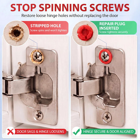 45 Piece Stripped Screw Hole Repair Kit For Wood And Furniture Fixes For Door Hinges And Cabinets Fits Two To Sixteen Wood Screws With Push In Plugs red plug in wood hinge repair