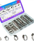 All Purpose 50 Pack Flexible Hose Clamps 6-29mm And 1 Quarter To 1 And 1 Eighth Inch, 304 Stainless Steel Worm Gear Clamps in box
