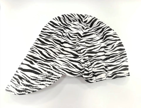 Super Comfy 100 Percent Cotton Mesh Welding Cap With Slick Zebra Pattern on a white background, designed for heat protection.