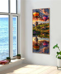 5D Landscape Diamond Painting Kit For Adults With Hot Air Balloon Scene Full Round Drill Crystal Art DIY Craft Cross Stitch Embroidery For Home Wall Decor And Office Space 11.81x31.5 Inches displayed in modern room by sea view window