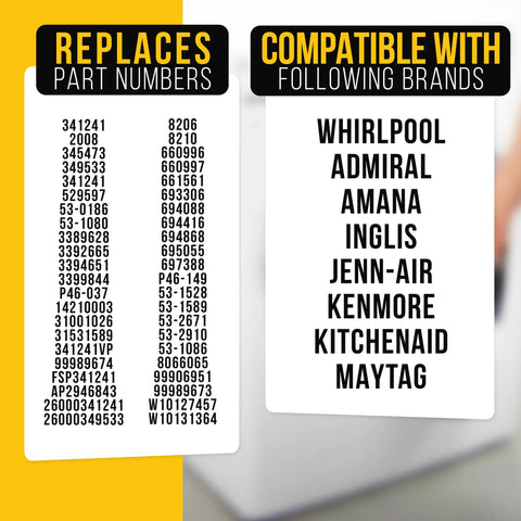 Compatibility list for 341241 Dryer Drive Belt Replacement For Whirlpool Dryers And Compatible Models Direct Replacement For 8066065 AP2946843