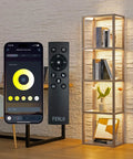 LED Display Shelf With Dimmable Lighting For Collectibles, App And Remote Control, 66 Inch Glass Shelf Lamp in living room