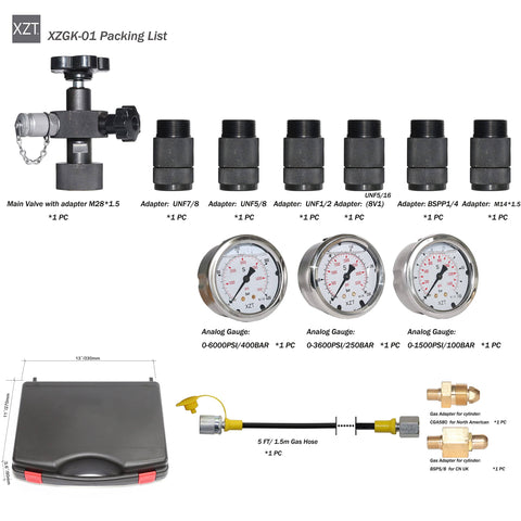 Portable Hydraulic Accumulator Nitrogen Charging System With Seven Adapters And Three Position Gauge For 1500 PSI 3600 PSI 6000 PSI Nitrogen Pressure Test Kit And Gas Charging Tools