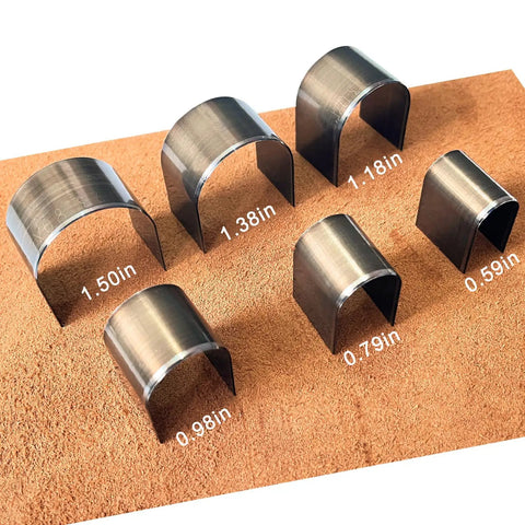Leather Corner Punch Set With 18 Pieces In 6 Sizes And 3 Shapes shown on mat, various steel cutters for leather crafting