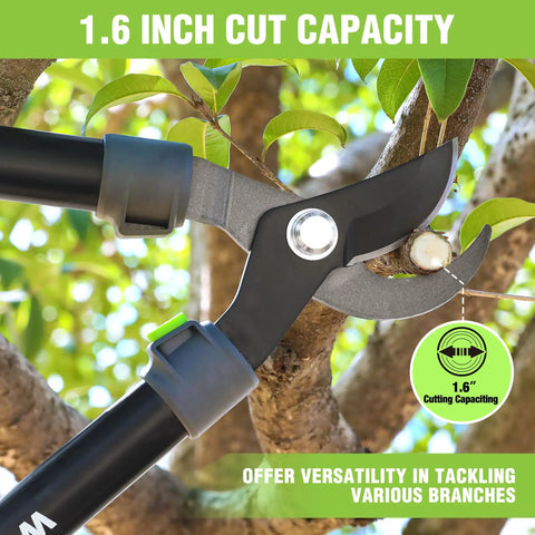 27 Inch Garden Bypass Lopper That Prunes Thick Branches Like A Boss With 1.6 Inch Cutting Capacity in action on tree branch