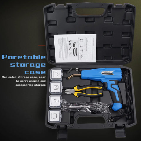 Open case of 2 In 1 Plastic Welder And Hot Stapler Repair Kit With Smoothing Tips, 400 Staples, Car Bumper Fix, 110V Blue