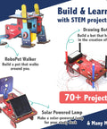 Over 200 STEM Projects Kit For Kids Aged 12 To 14 Build Mini Robots Electronics Circuits Magnetism Experiments And Engineering Challenges Awesome Hands On Robotics Gift For Curious Teens And Tween Makers showing drawing bot, RoboPet walker, and solar-powered lamp models