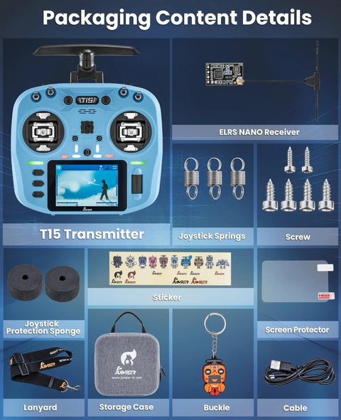 Packaging content of 2.4GHz ELRS Transmitter With Nano Receiver And VS M Hall Gimbal EdgeTX IPS Color Touchscreen Controller