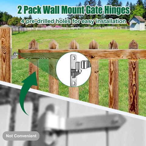 2 pack stainless steel gate hinges with 5/8 inch pins, wall mount, rust-resistant, for framed doors and gates, easy installation