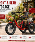 All Terrain Fat Tire Electric Tricycle For Adults With 750W Motor And Removable 48V 15.6Ah Battery, front and rear storage baskets