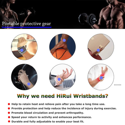 Two Pack Wrist Compression Straps And Wrist Braces For Fitness And Weightlifting, various uses and benefits shown
