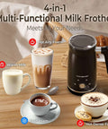 4 In 1 Electric Milk Frother And Steamer With Large Capacity For Hot Or Cold Foam Automatic Warm Milk Warmer On Wooden Table