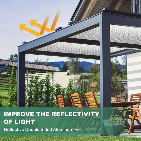 Reflective Bubble Insulation Sheet With Double Sided Aluminum Foil Shield on outdoor pergola roof for heat reflective radiant barrier