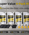 Self Leveling Concrete Crack Filler Kit 4 Pack All In One With Waterproof And High Elasticity For Driveways Patios Garages Sidewalks Pool Decks 20 Oz Each Pack Includes Nozzles Scrapers And Gloves.