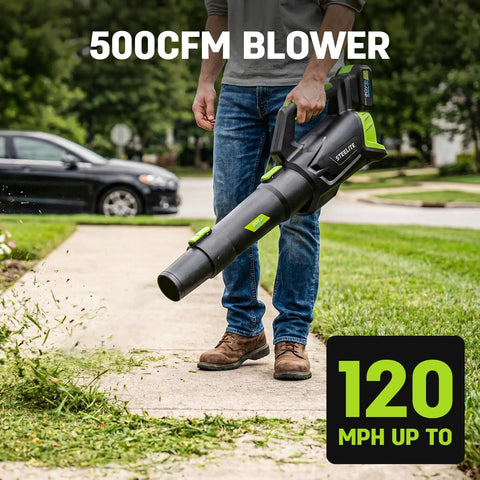 All In One Cordless Yard Boss Kit 13 Inch Brushless Lawn Mower String Trimmer Edger And Leaf Blower With Dual 20V Batteries And 2 Chargers For Small Yards 120 MPH blower