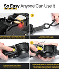 Steps showing how to use Heavy Duty Retractable Ratchet Straps 4 Pack With Soft Loops And Storage Bag for secure cargo fastening.