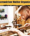 Two Pack 15.75 Inch Heavy Duty Wall Mount Screwdriver Organizer And Pliers Rack Metal Tool Holder with tools on peg board in workshop.