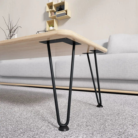 Hairpin Leg Set 16 Inch Black Metal Table Legs With Rubber Floor Protectors, mid-century modern design under wooden table