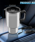 12V Car Heated Travel Cup Insulated Stainless Steel Thermos Mug 450ml Portable Water Heater For Heating Water Coffee Tea Milk On The Go Auto Cup Warmer on car seat with power cord