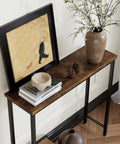 Narrow Entryway Console Table And Sofa Side Table In Industrial Hallway Style For Small Spaces Space Saver, 29.5x9.4x29.5in, brown wood, decor