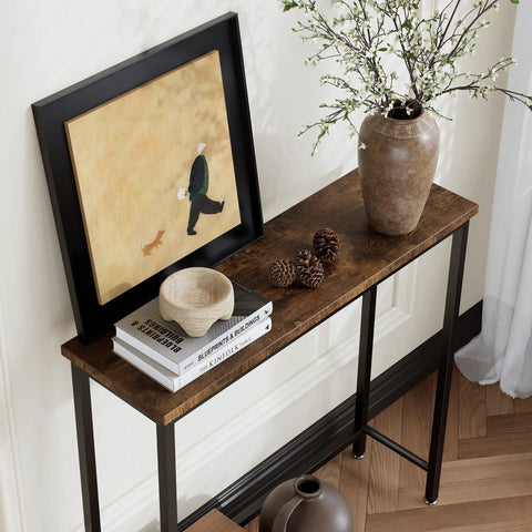 Narrow Entryway Console Table And Sofa Side Table In Industrial Hallway Style For Small Spaces Space Saver, 29.5x9.4x29.5in, brown wood, decor