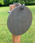 AR500 Steel Shooting Targets Four Piece Gong Set Includes Three Eighths Inch Thick Plates and Diameters Three Four Five Six Inches Unpainted Heavy Duty Hanging Plates for Rifle And Pistol Range Ready hanging on post