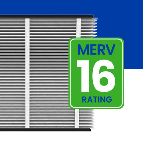 Close-up of 416 Replacement Filter For Your Whole House Air Purifiers MERV 16 For Allergy Asthma And Virus Defense 16x25x4 Air Filter