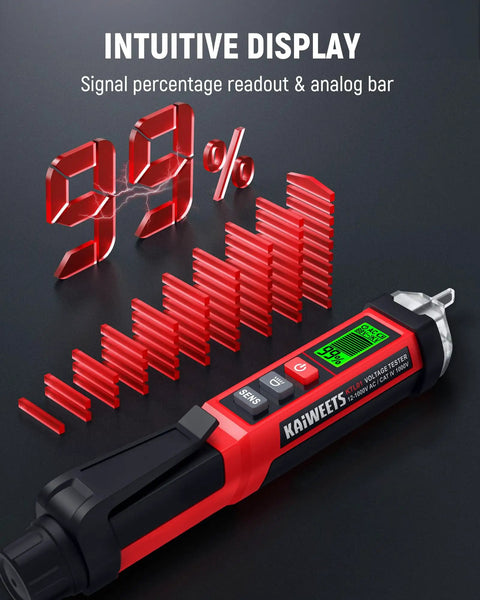 Close-up of Non Contact Voltage Tester Pen With LCD Display Dual Range 12V And 70V-1000V CAT IV 1000V Safety Rating buzzer