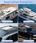 Collage showing Heavy Duty Magnetic Starlink Mini Mount With 220 Lb Bases installed on motorhome, boat, car, truck roofs.