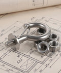 Heavy Duty Built To Last Stainless Steel M8 Hanger Bolts With Large Opening Hooks And Nuts for tight spaces on blueprint