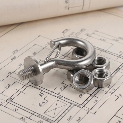 Heavy Duty Built To Last Stainless Steel M8 Hanger Bolts With Large Opening Hooks And Nuts for tight spaces on blueprint