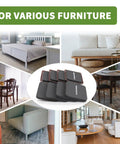 Image of Eight Piece Square Furniture Sliders Pack for Hardwood Floors and Carpet, shown with sofas, beds, and tables.