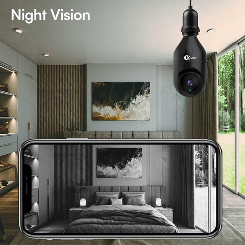 3MP WiFi Bulb Camera System With E26 Screw Base Wireless Home Surveillance 360 Degree Panoramic Lens Night Vision view on phone
