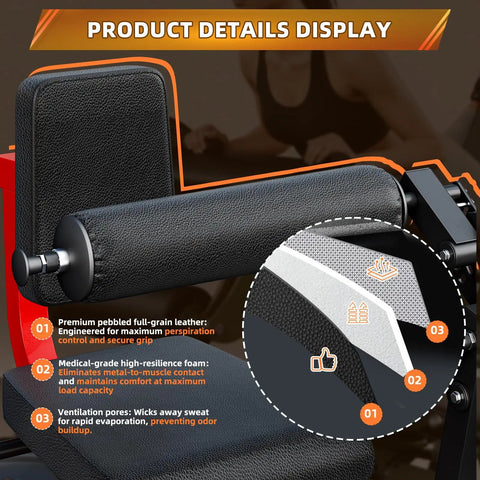 Close-up of Heavy Duty Leg Extension And Curl Machine for home gym showing premium leather and foam padding details