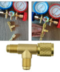 Two Pack Quick Coupler Access Tee Valve Adapters One Quarter Inch SAE Brass With Built In Valve Core for R22 R12 R134a