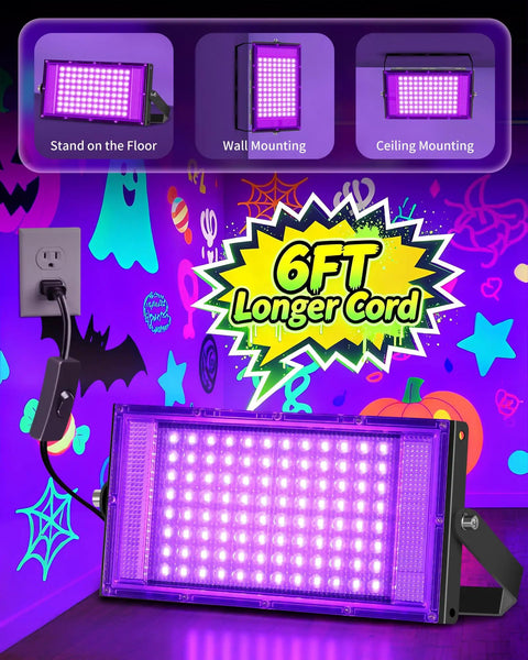 2 Pack 100 Watt Black Light Floodlight IP66 Waterproof Dope Fluorescent Glowing UV Lamp For Halloween Bash And Outdoor Glow Party Yall Need This Hecka Bright Setup For Total Vibes