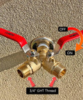 Heavy Duty Garden Hose Y Valve Splitter With Stainless Steel Long Handle And Brass Body Two Way Water Adapter Three Quarter Inch GHT Thread High Flow Full Port Spigot Splitter For Outdoor Garden Use, brass 3/4 GHT thread