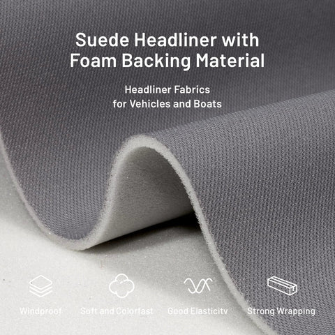 Hiksuky Auto Headliner Fabric, gray mesh with foam backing, 97 in L × 60 in W, rolled tube packaging