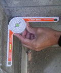 Hand using Badass 3-Way Bevel Angle Finder And Miter Protractor With Integrated Spirit Level for precise angle measurement