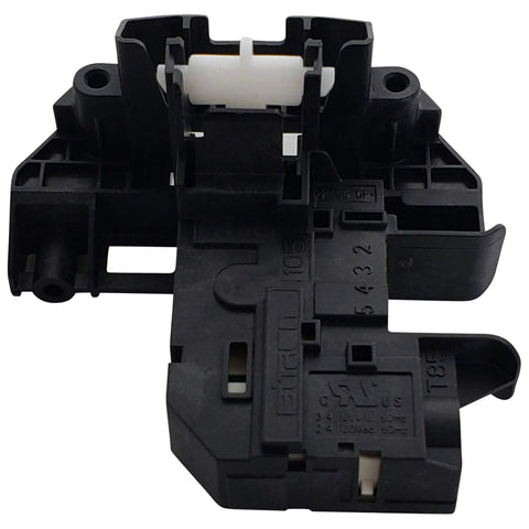 Close-up of Door Latch Lock Switch Replacement For Washing Machines WH44X10288, black plastic assembly, fits GE Kenmore Sears washers
