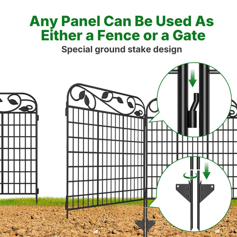 Diagram of 4 Panels 44In High By 12 Ft Long Heavy Duty Decorative Garden Fence Gate With Leaves Metal Wire Panels Rustproof
