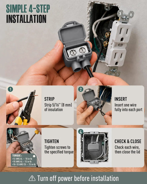 Heavy Duty 2 Port Aluminum To Copper Wire Connectors Pre Filled With Oxide Inhibitor Screw Terminals For Outlet Upgrades Easy No Sweat Install Gray 10 Pack during installation steps.