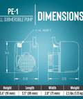 Compact Submersible Pump Epoxy Encapsulated Direct Drive 115 Volt 0.008 HP 170 GPH dimensions diagram