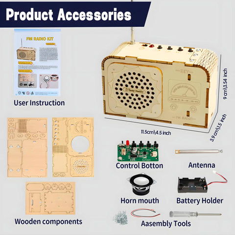 Totally Kid Friendly FM Radio Kit For Ages 8 To 13 Build A Working Radio With A DIY Wooden 3D Puzzle STEM Toy Safe Basswood Educational Science Kit For Kids 88 To 108 MHz parts and assembled radio