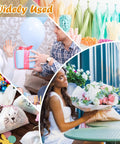 Collage showing 200 sheets tissue paper in 20 colors 14 by 20 inches for gift bags birthday party flower decor bulk pack