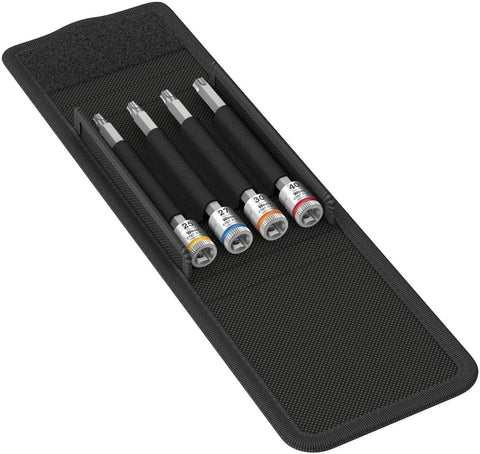 Torx HF Zyklop Bit Socket Set With Holding Function, One And A Quarter Inch Drive, 4-Piece, Color Coded By Size, in textile box