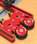 CNC Machined Aluminum Alloy Double Wheel Bearing Roller Features Wide Nonskid Rubber Wheels for Router Table support.