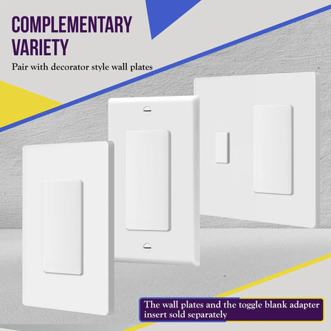 Blank Adapter Insert For Decorator Wall Plates, Unbreakable Polycarbonate Thermoplastic, ETL Listed, Durable White 10 Piece Pack, No Brainer Easy Install, Heat And Fade Resistant