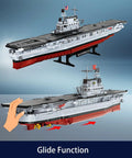 USS Enterprise Aircraft Battleship Building Set With 1883 Pieces 30 Inch Long Model on display stand showing glide function