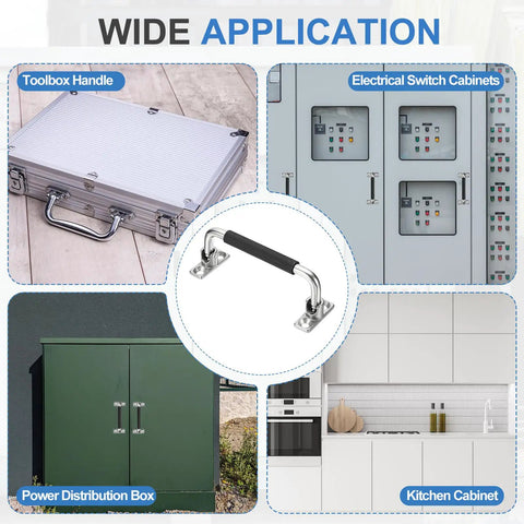 Two Pack 304 Stainless Steel Folding Pull Handles With Rubber Grip, 90 Degree Toolbox Cabinet Hardware, Bright Polished Finish, Durable Pull Latches For Equipment, Boxes, And Distribution Panels With 4.72 Inch Hole Spacing. on toolbox, cabinet, and distribution box